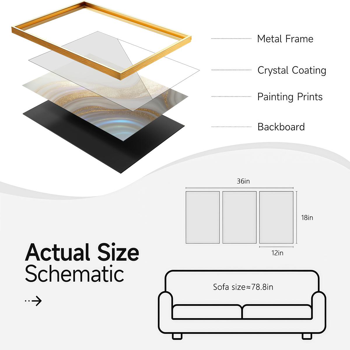 3 Counts Aluminum Alloy Framed Painting, Abstract Golden And Silver Fluid Art Pattern, Home Decoration For Living Room, Bedroom, Office, Restaurant, Hallway Wall Decor, Odorless Print Artwork, Luxury Perfect Gift For Friends And Family