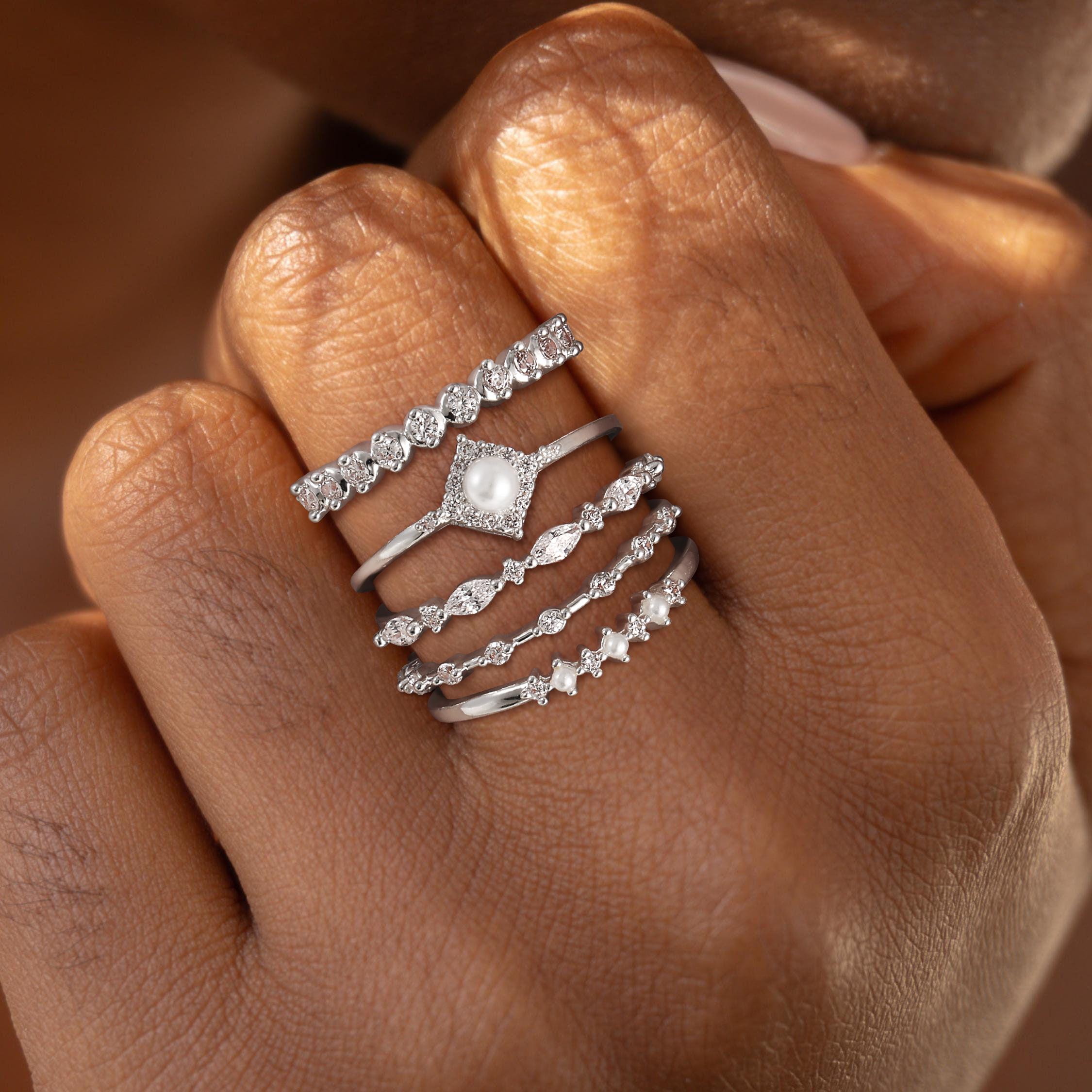 Tewiky&Dearmay Stackable Rings for Women, Dainty  Rings Set Thumb Fashion Thin Cubic Zirconia Simple Unique Statement Ring Pack Women Jewlery 6/7/8/9/10