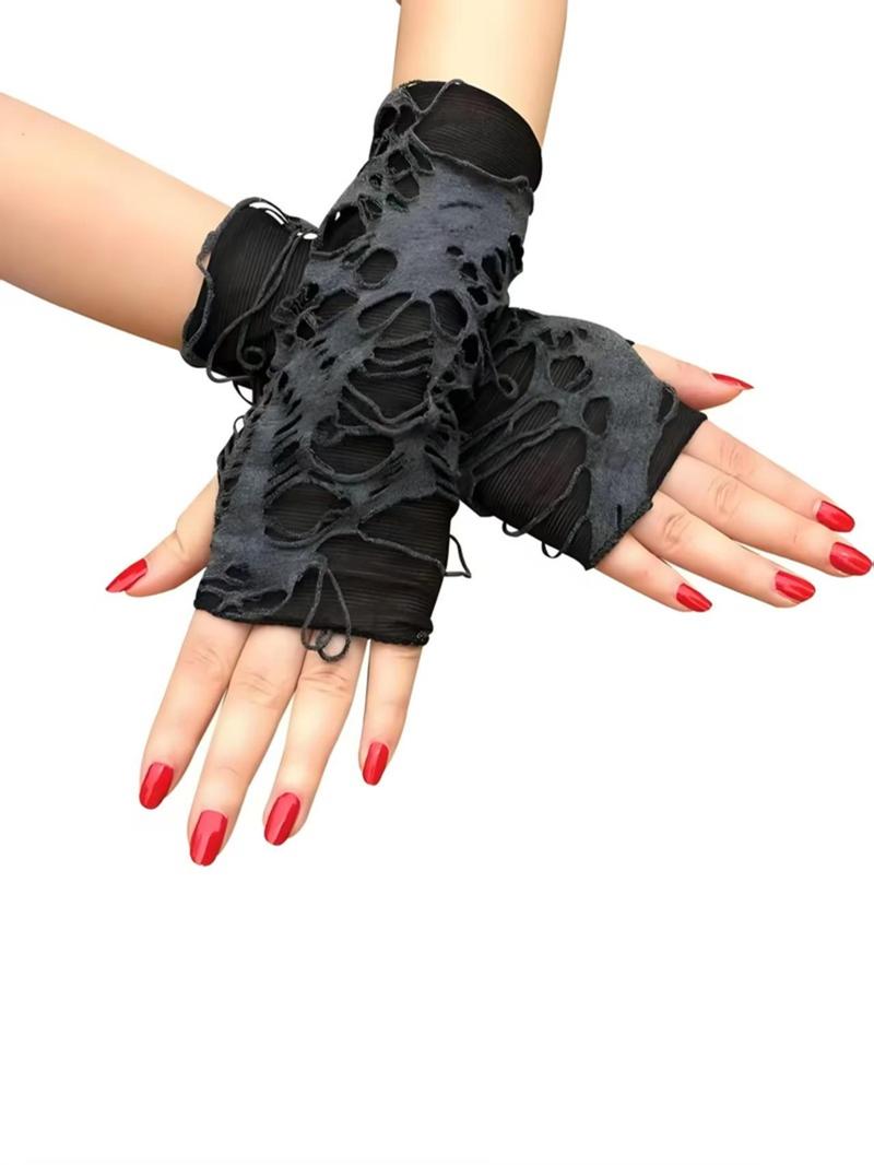 Punk Style Ripped Gloves, Fashionable Textured Gloves for Cosplay, Punk Style Dark Accessories, Perfect for Costume Parties and Themed Events