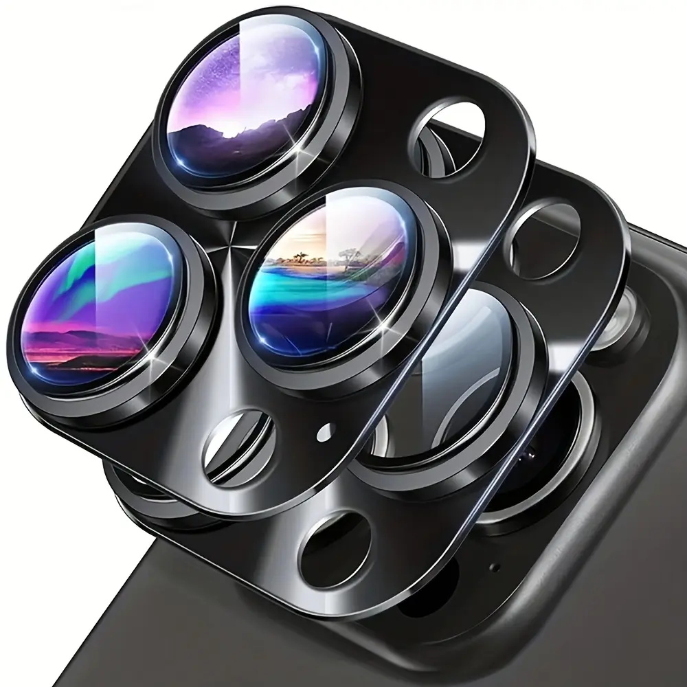 2 Pcs, Robust, Black Integrated Armor Metal Glass, Camera Lens Screen Protector, Suitable for iPhone Full Series 16/16 Plus/16 Pro/16 Pro Max/15/15Pro/15 Plus/15 Pro Max/14/13/12, Mobile Phone Accessories