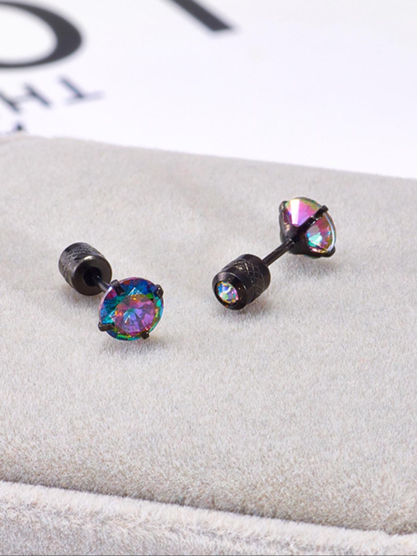 Men's Punk Style Artificial Zircon Decor Stud Earrings, Stainless Steel Earrings, Fashion Jewelry for Party, Daily Decor, Trendy All-match & Exquisite Jewelry for Birthday Gift