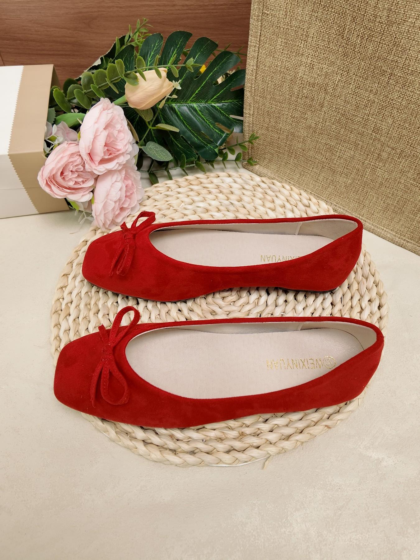 Women's Floral Butterfly Knot Square Toe Flat Shoes, Soft Sole Casual Mary Jane Wedges, All-Season Daily Commute Footwear