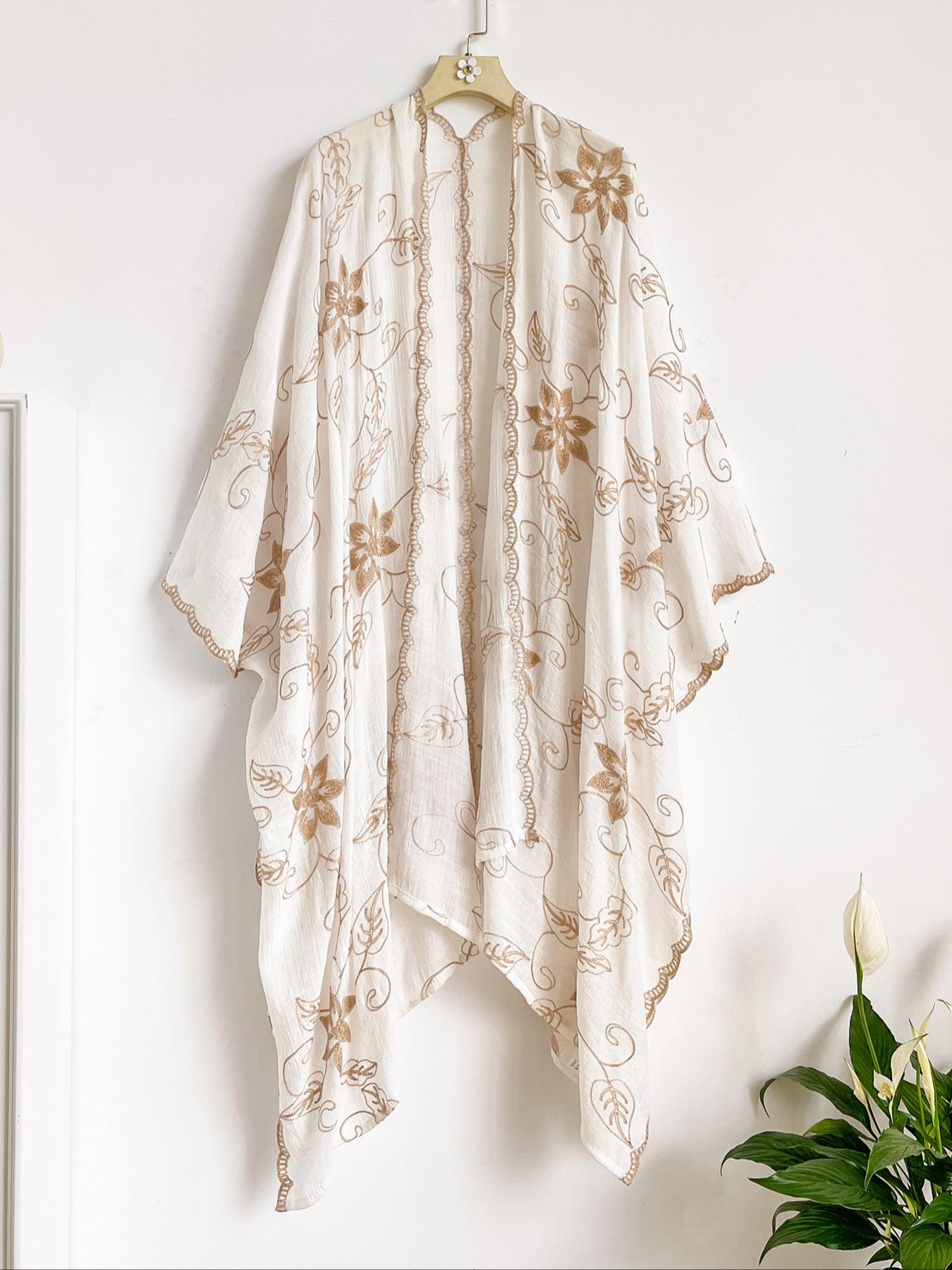 Boho Ocean Embroidered Split Scarf, Loose Fit Elegant All-Season Style, Perfect for Beach Vacations, Commuting and Dates