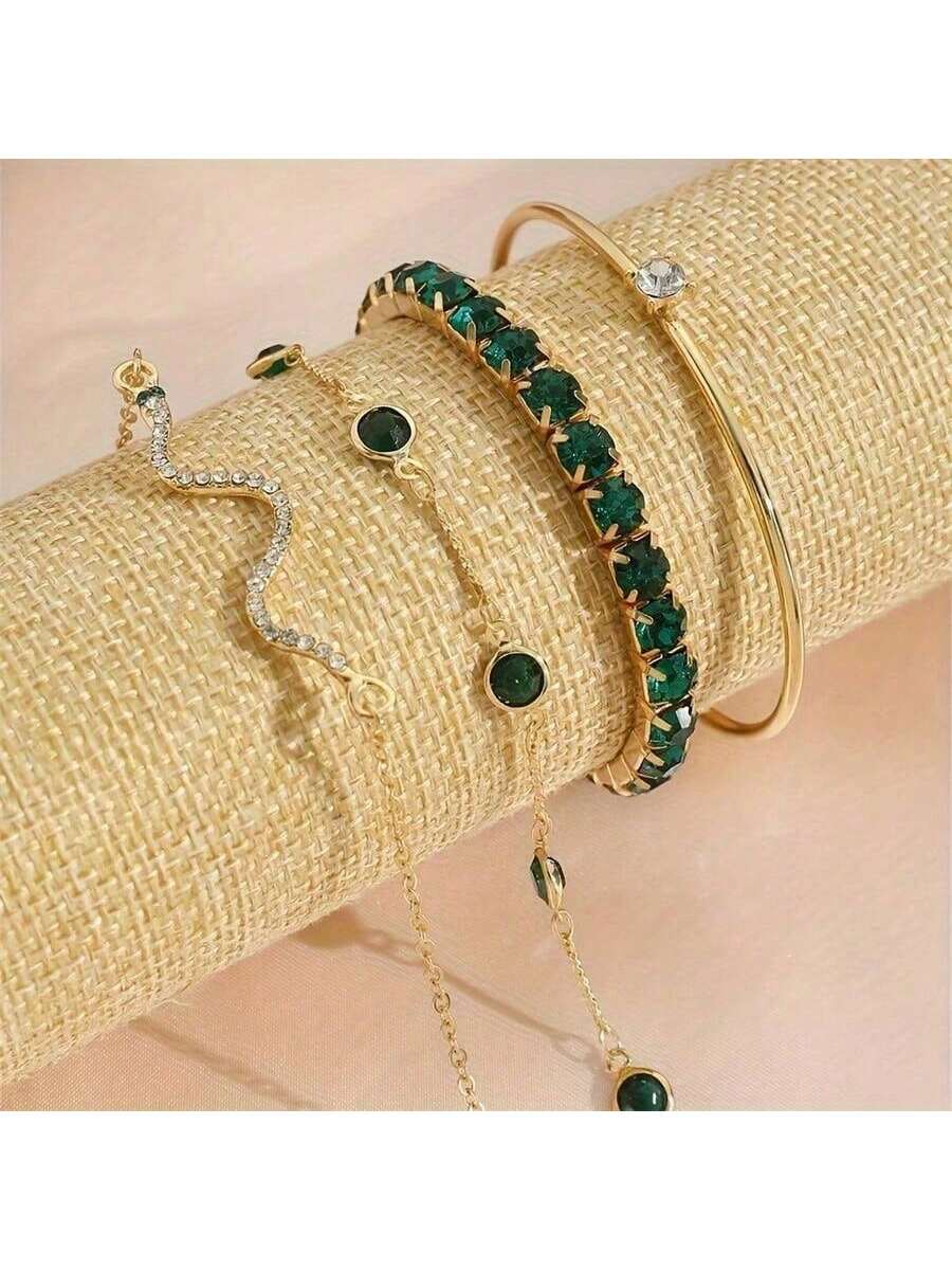 Women's Rhinestone Bangles Set, Stackable Design for Daily Party Wear, Fashion Accessory for Stylish Look, Rhinestone Decorated Bangle