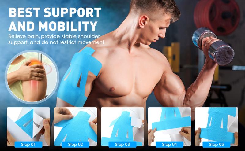 10 Count Kinesiology Tape for Shoulder Pain Relief Pre Cut Sports Waterproof Breathable Enhance Elastic Kinesiology Athletic Tape for Shoulder Support and Muscle Marathon Sports(Black)