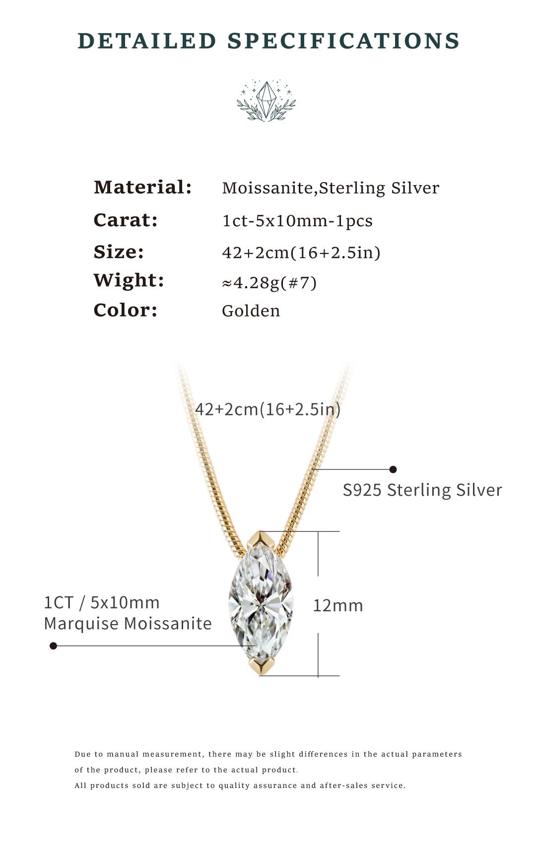 Moi Mart Marquise Cut Synthetic Moissanite Pendant Necklace - S925 Silver Solitaire Clavicle Chain, Trendy Choker Necklace, Perfect Gift and Daily Wear