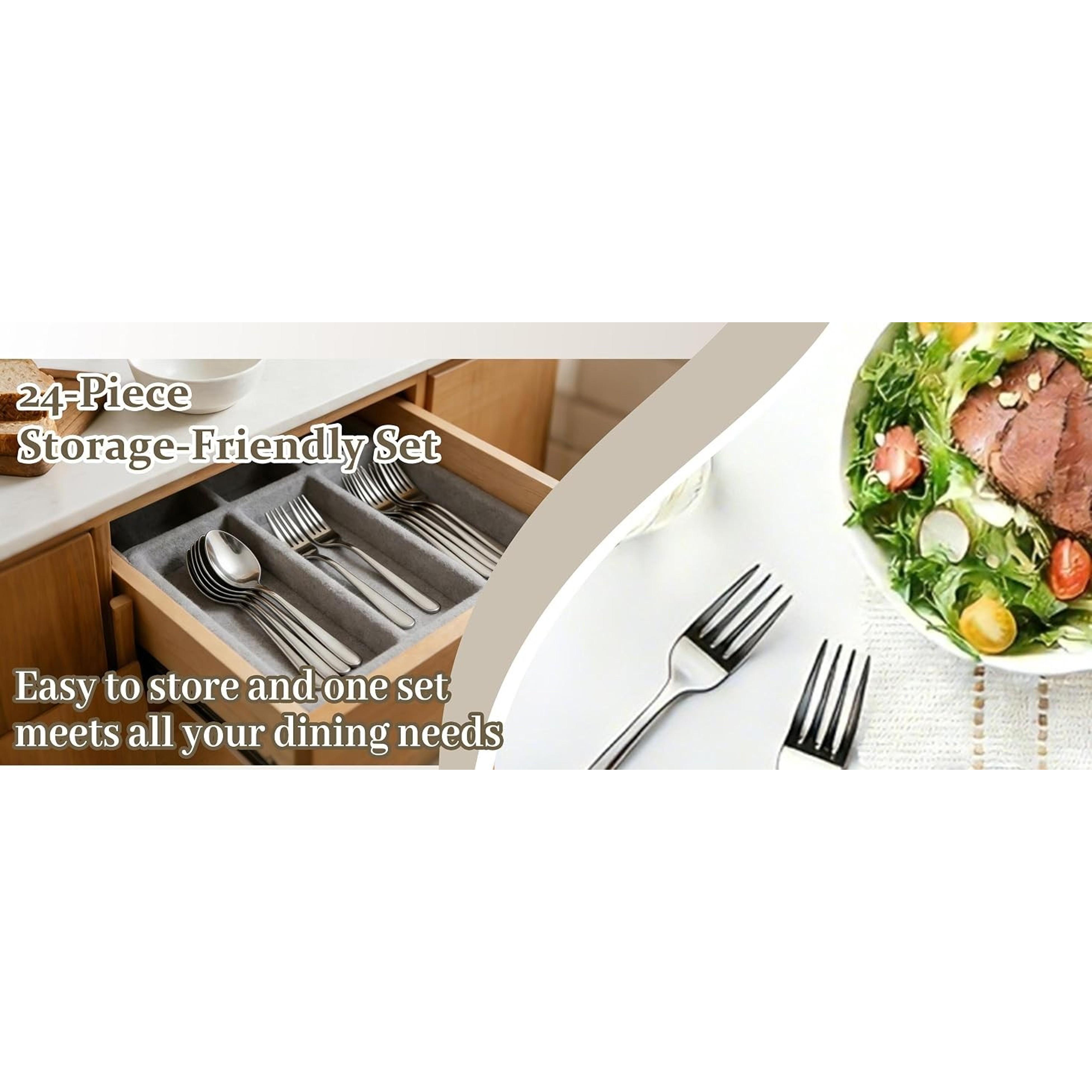 24-Piece Food Grade Stainless Steel Silverware Set - 12 Forks, 12 Spoons, Mirror Polished, Dishwasher Safe for Home, Restaurant Kitchen Utensils 24-Piece Food Grade Stainless Steel Silverware Set - 12 Forks, 12 Spoons, Mirror Polished, Dishwasher Safe for Home, Restaurant Kitchen Utensils
