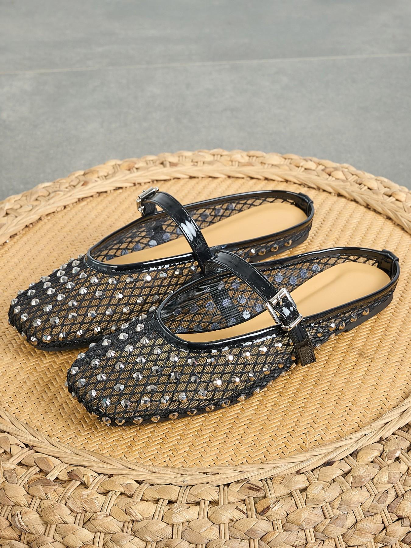 Women's Summer Sandals, Square Toe Flat Shoes, Breathable Mesh Design, Casual Comfort Footwear for Women & Girls, Buckle