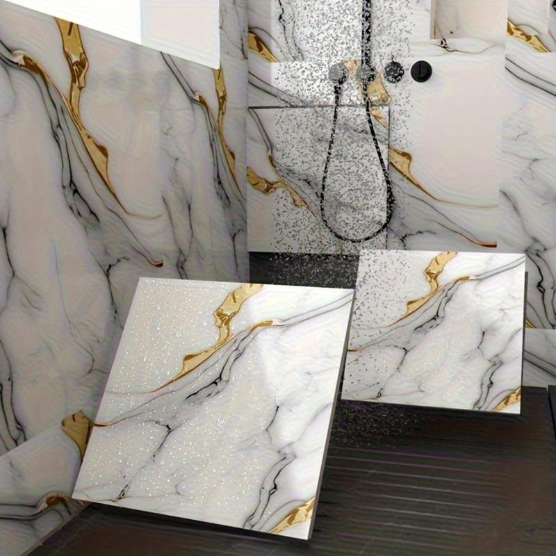 10/20Pcs 13.78" x 13.78" Marble Self-Adhesive Waterproof Shower Wall Panels, Elegant Marble Texture PVC Peel & Stick Tiles, Oil & Splash Proof for Bathroom, Kitchen & Living Room, Real Marble Look
