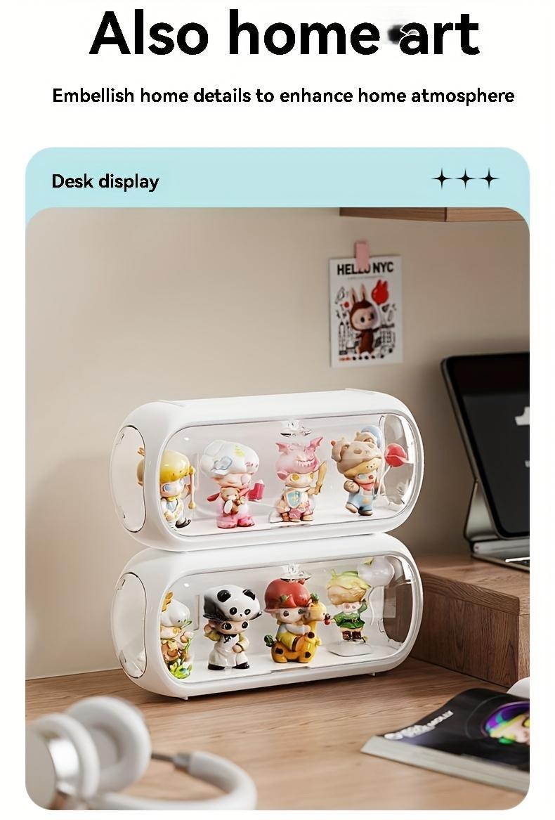 Multi-layer Stackable Collectible Display Box - Transparent Dustproof Acrylic Storage Box with Safety Compartments, Space-saving Organizer for Dolls, Figurines, Model Toys, and Collectible Items (White/Blue/Yellow), Doll Storage Display Cabinet