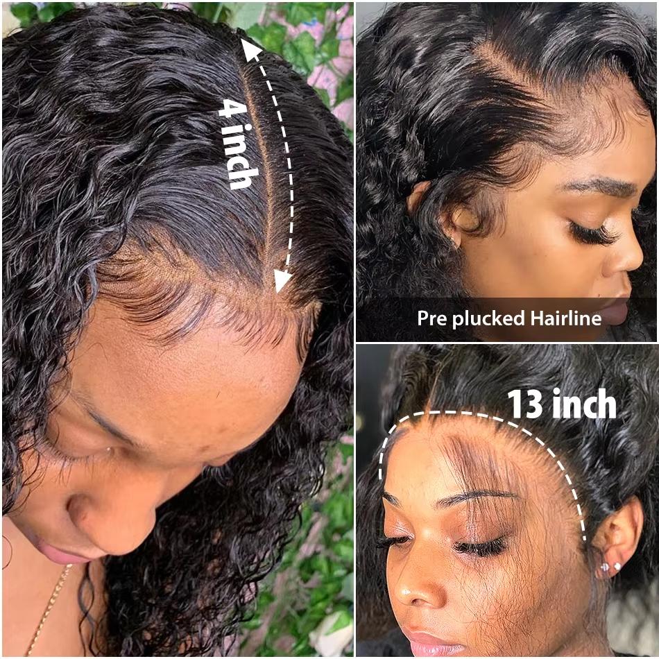 Bling Hair 16 18 Inch Short Curly Wigs Pre Plucked 13x4 Transparent Lace Frontal Wig 180% Density Remy Human Hair for Women Natural Hairline