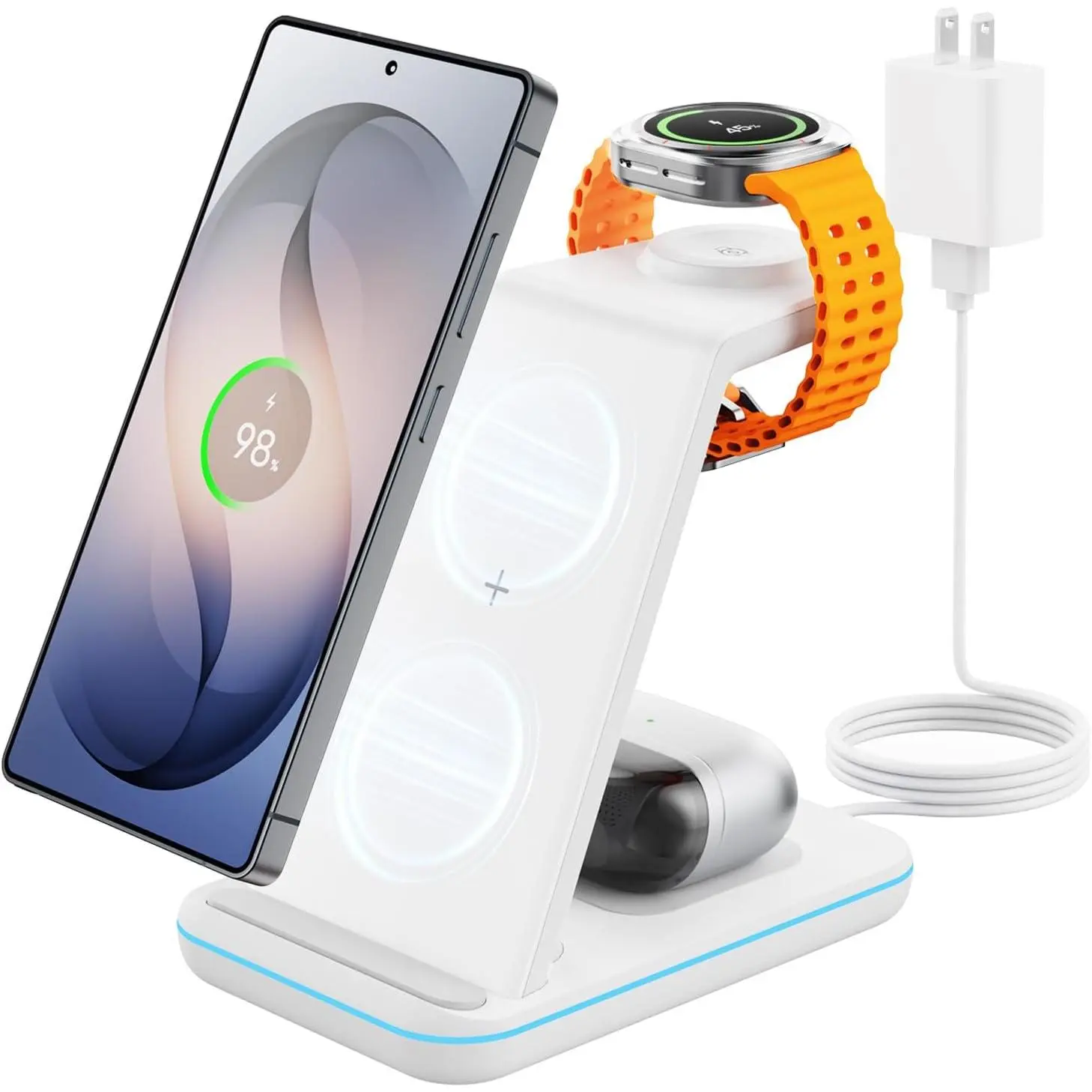 GEEKERA JoyGeek 3 in 1 Wireless Charging Station for Samsung&Android, Charger Stand for S26/S25/S24/S23/S22/S21/S20/Note20/Z Fold&Flip Series, Galaxy Watch8/7/6/5/4/3/Active2/1, Buds 3 Pro