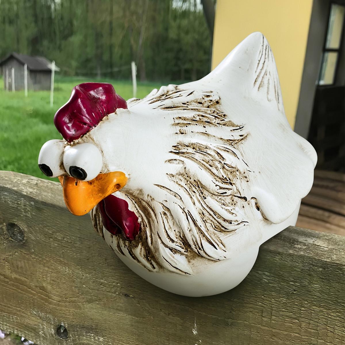 Chicken Fence Decoration, Waterproof Resin Garden Ornament, Fun Expression Yard Decor, Perfect for Farm Gate & Garden