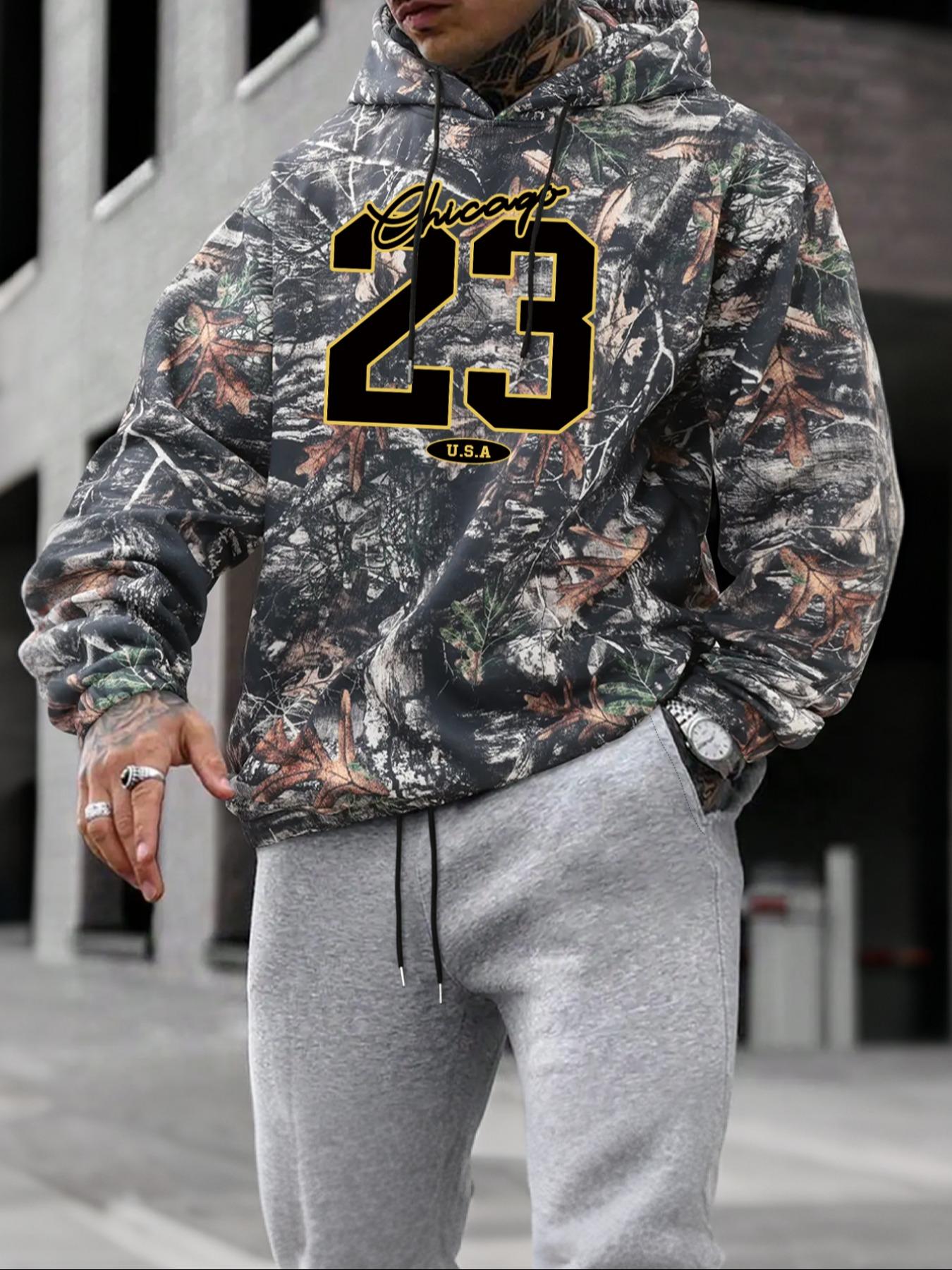 Men's Camo Print Hoodie, Regular Fit Casual Letter Print Long Sleeve Hooded Sweatshirt for Fall & Winter, Men's Top for Daily Wear