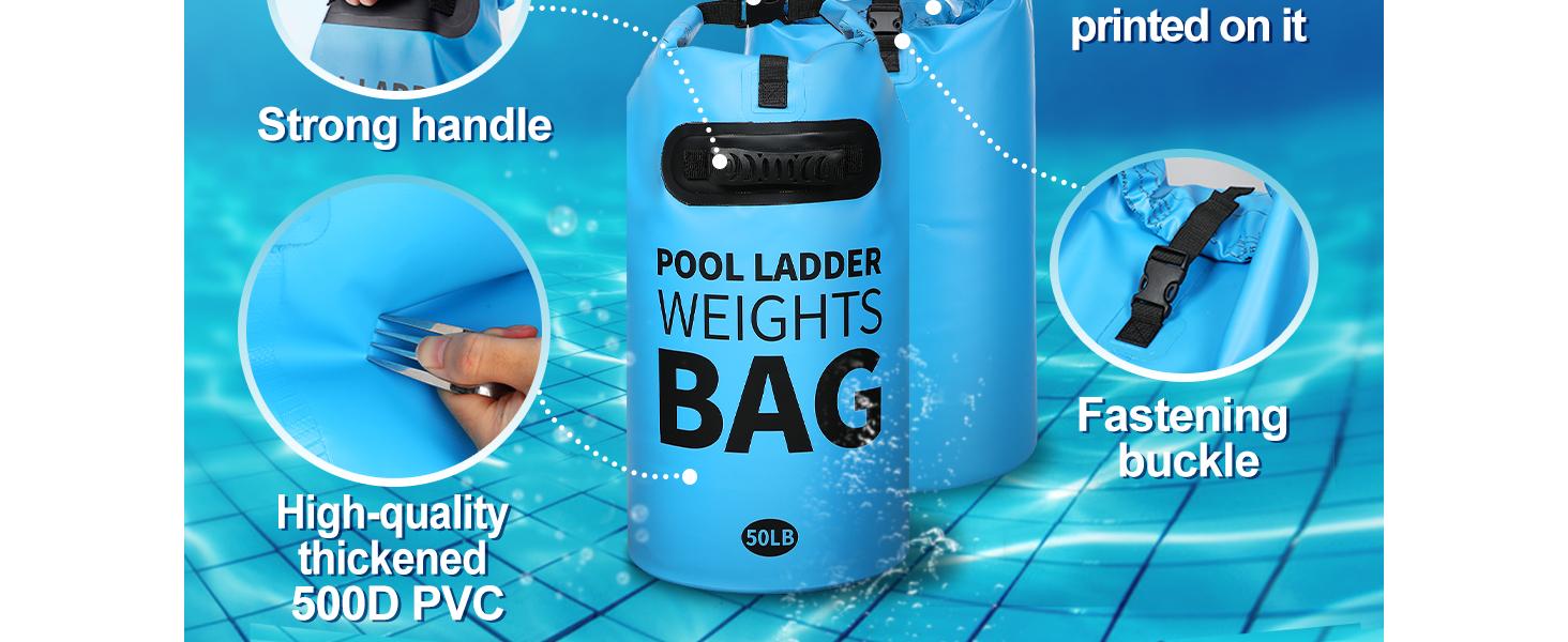 Heavy Duty Pool Ladder Weights - 40lbs Fillable Universal Sand Bags Step Anchors, 500D PVC Waterproof Tear-Resistance Foldable Sandbags for Above Ground Swimming Pools Stair Entry Systems, 2 Pack