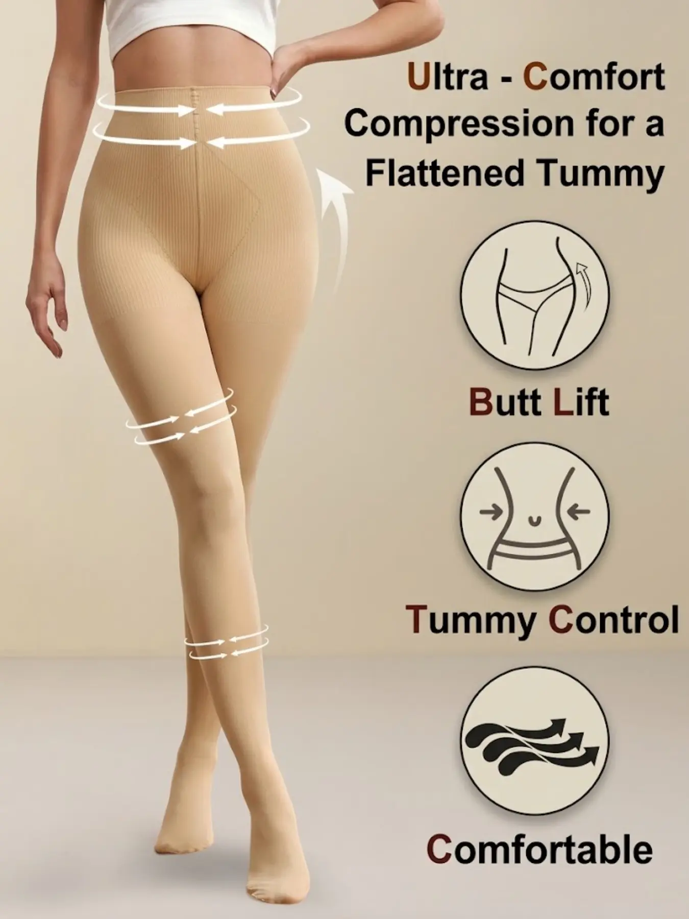 1 Pair 15-20mmHg Knit Graduated Compression Pantyhose - High Waist Tummy Control Plus Size S-2XL Black, Grey & Nude Options | Moisture-Wicking Anti-Odor Butt Lifting Seamless Legwear