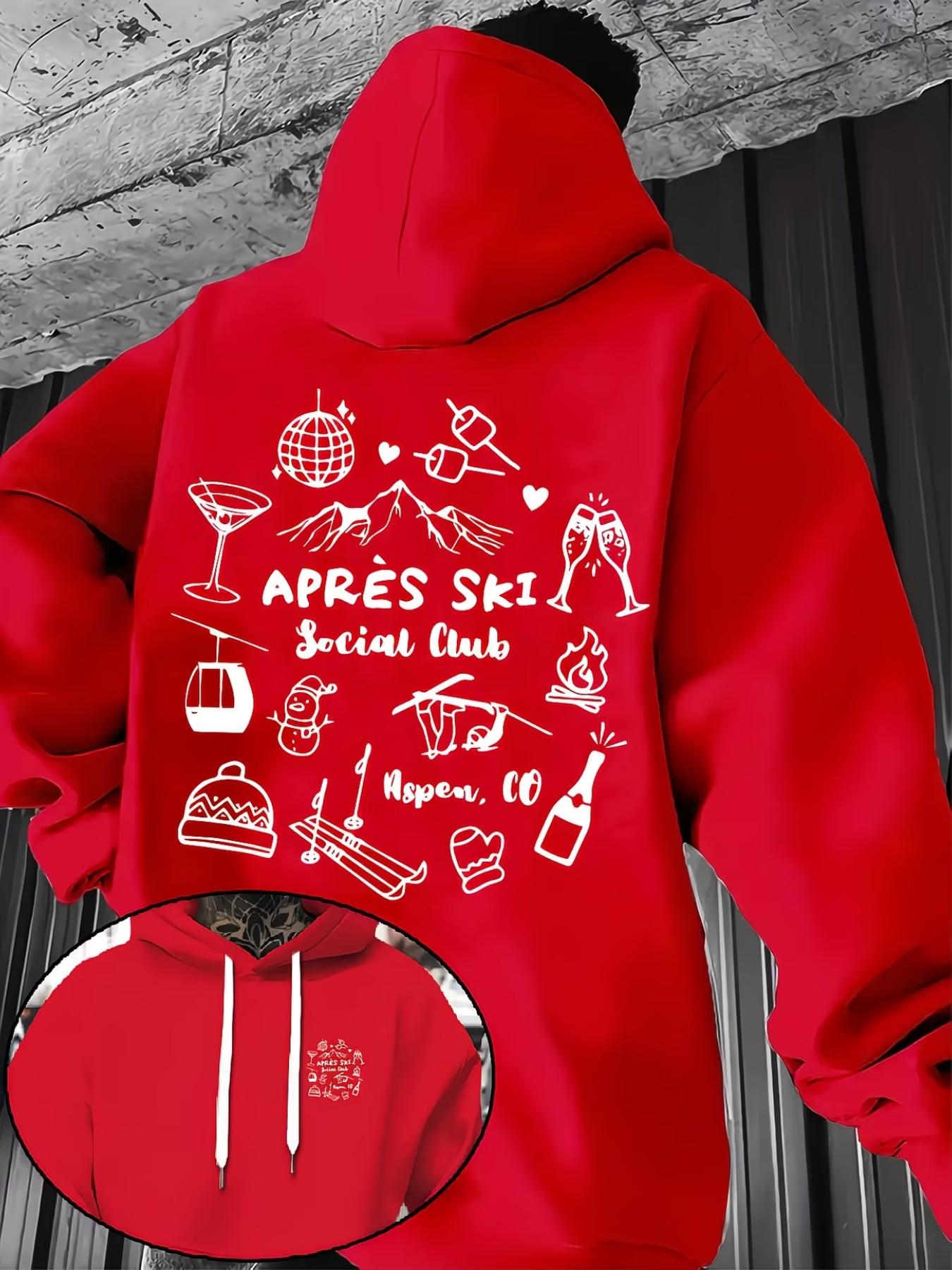 Men's Fashion Fleece Hoodie, Après Ski Social Pattern, Casual Fall Winter Outerwear, Street Style, Comfortable Fit