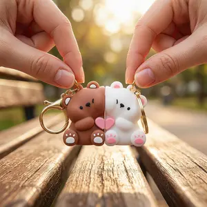 2pcs Cute Bear Magnetic Couple Keychain - For Men Women, Bag, Car, Suitable For Valentines Birthday, Back To School, Party Gifts