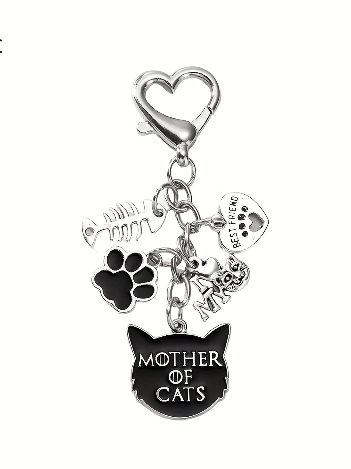 Cat Mom Keychain, Halloween Theme, Fishbone, Heart, Devil Cat, Claw Print, Lobster Clasp, Bag and Car Accessory, Ideal Gift, Alloy Material