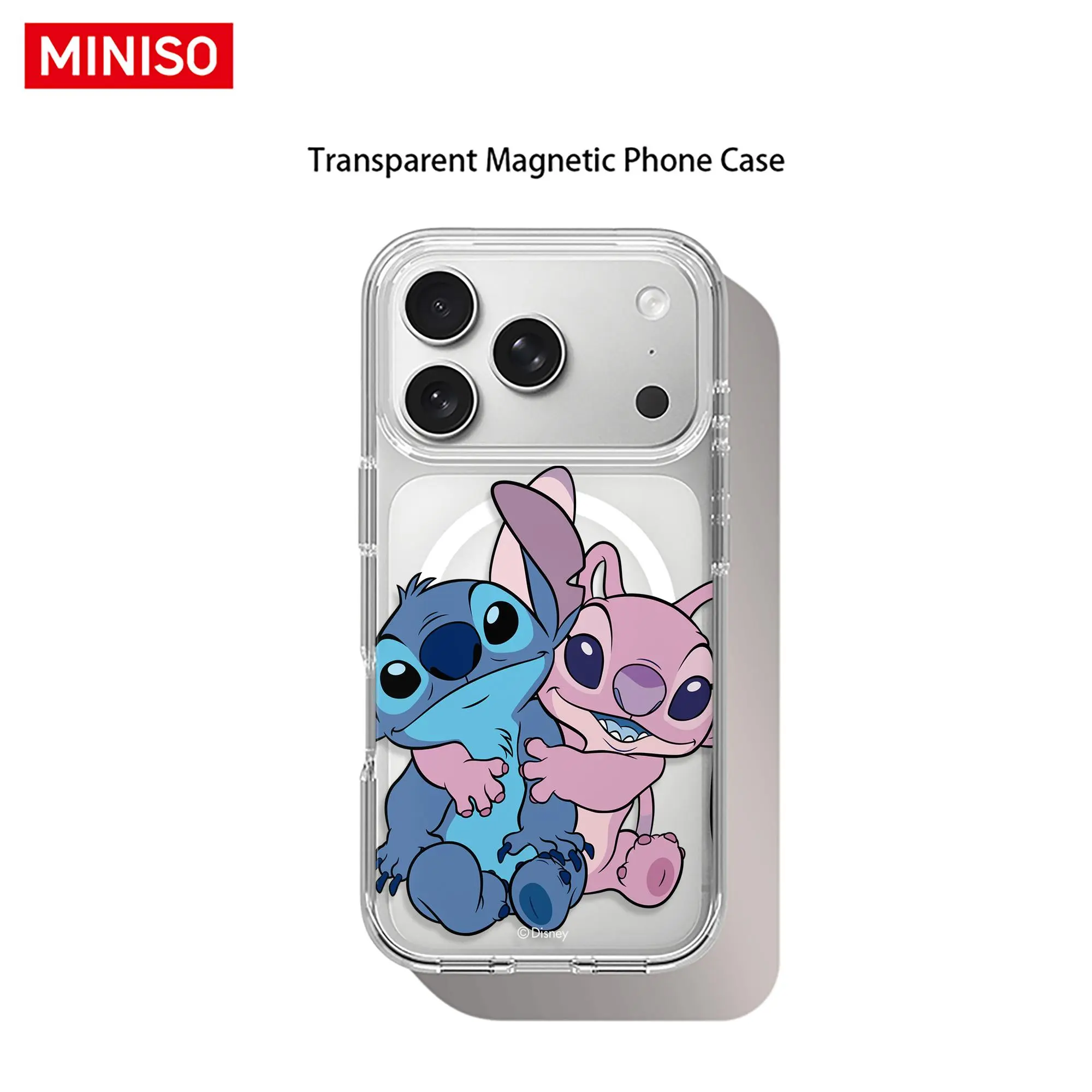 Disney Lilo & Stitch Stitch & Angel Hugging Design Phone Case Transparent Magnetic Shockproof case suitable for iphone 17 Pro Max/17 Pro/17 Air/17/16/15/14/13/12/11 Series