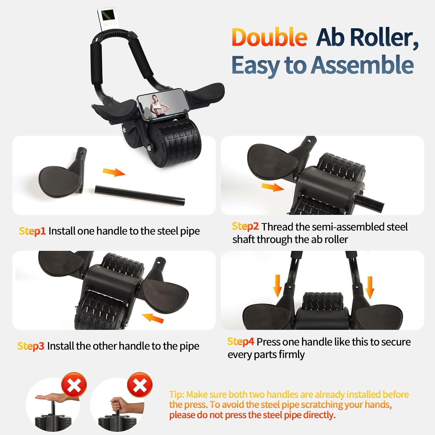 Ab Roller Wheel with Elbow Support, Automatic Rebound Abdominal Wheel,Ab Roller for Abdominal Exercise Machine,Abs Workout Equipment,Trainer Fitness Belly Training for Men & Women