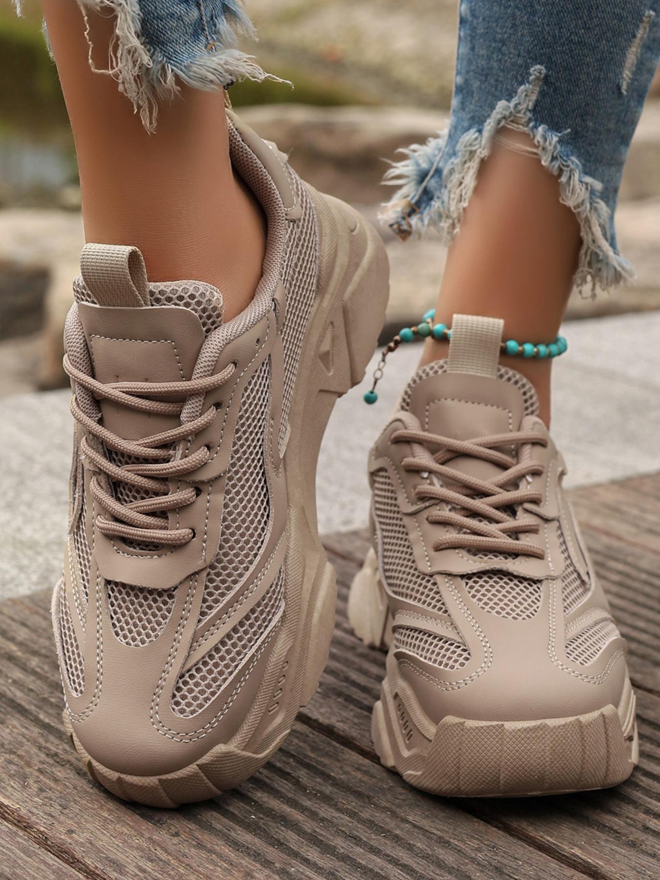 Women's Fashionable Lace Up Platform Sneakers, Casual Comfortable Breathable Sports Running Shoes, Sporty Running Shoes, All-match Round Toe Chunky Sneakers for Daily Wear