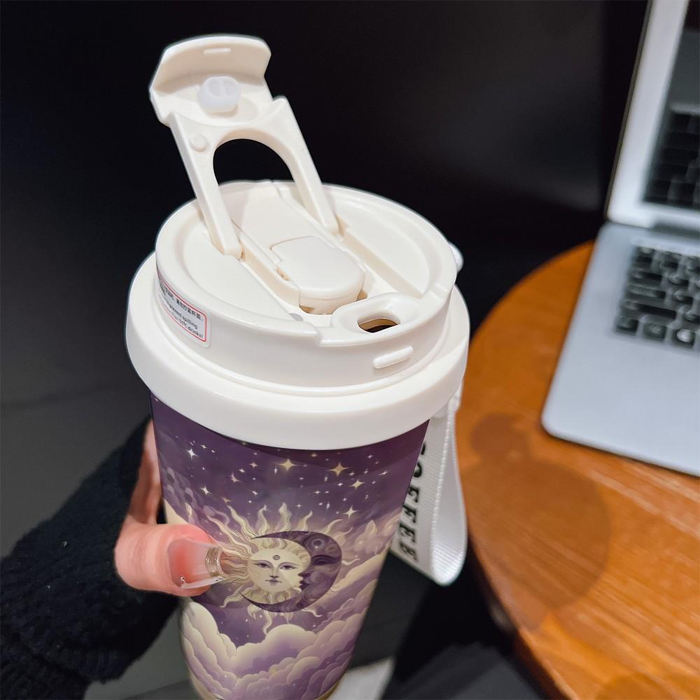 Abstract Moon Sun Texture Coffee Cup, Portable Dual Drink Insulated Tumbler, Keeps Warm/cold, Stylish, Office, Travel, Outdoor Essential
