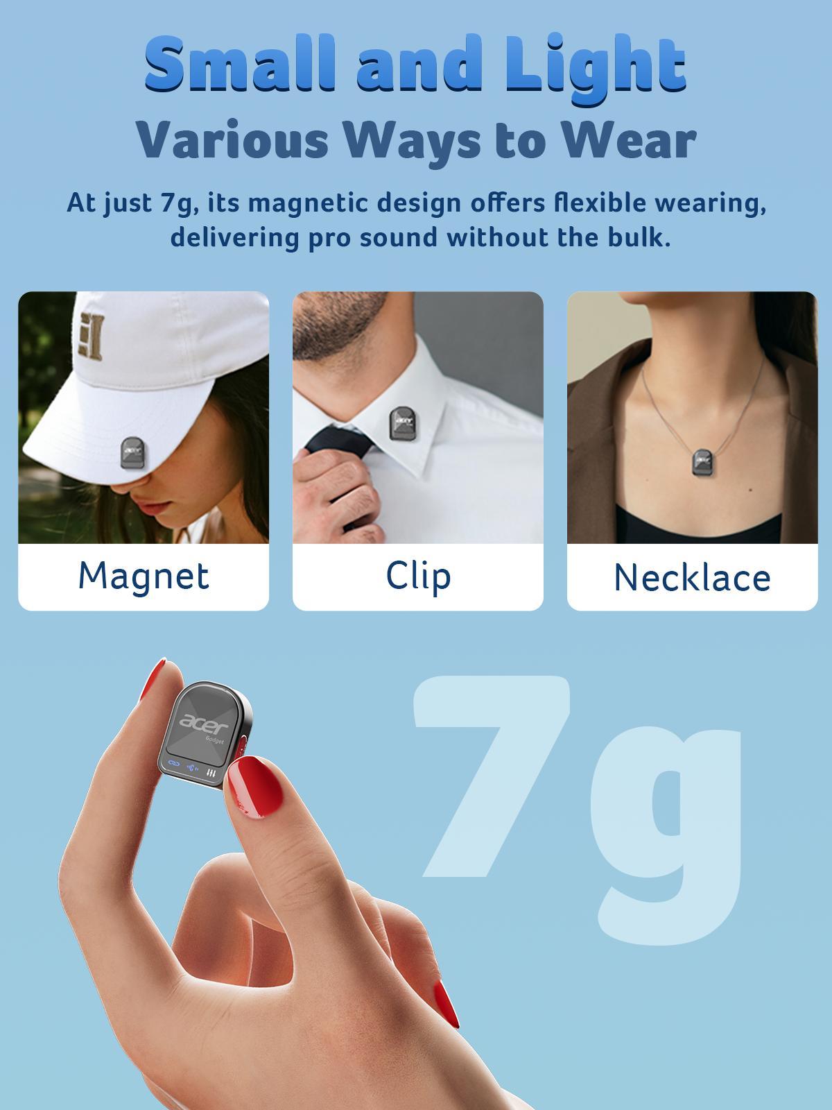 Acer Gadget H01 Wireless Lavalier Microphone for iPhone Android PC Laptop Portable Mini Clip on Mic with Lightning USB C Plug 48KHz 24Bit Noise Cancellation 24H Battery for Video Recording Vlogging Streaming Outdoor - Audio