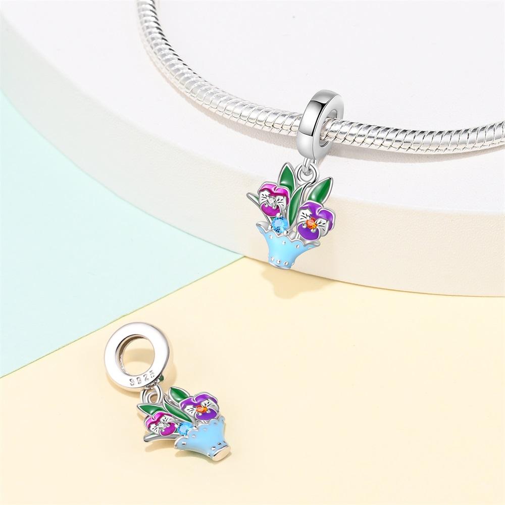 Spring Series Charms 925 Sterling Silver Butterfly Dragonfly Pink Daisy Pendant Beads Fit Original Bracelets DIY Jewelry