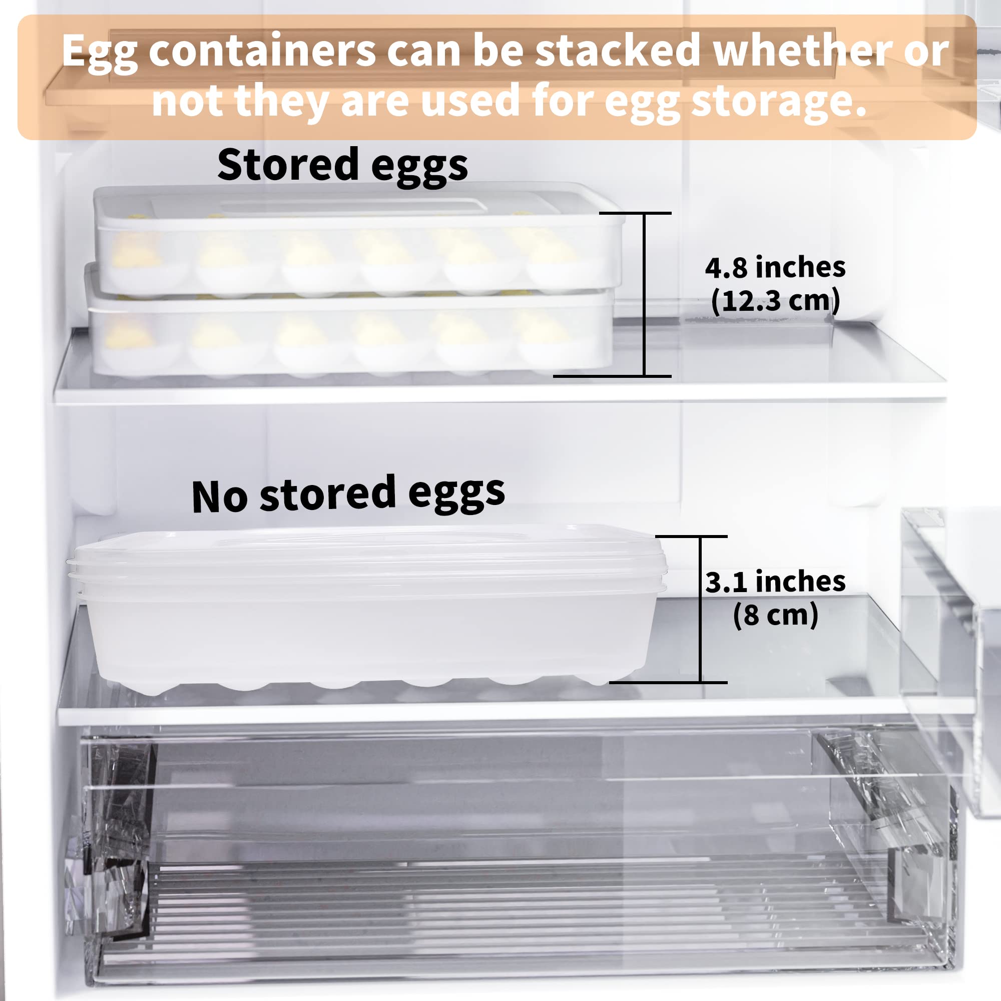 Deviled Egg Containers with Lid, (Set of 2), Plastic Deviled Egg Carrier Tray for 60 Eggs, Clear Storage Egg Holder for Refrigerator, Fridge Stackable Countertop Portable Egg Dispenser Kitchen Transparent