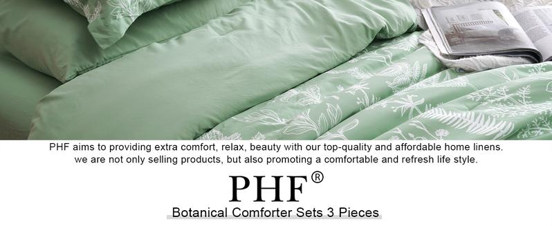 PHF Soft Printed Comforter Set, 3 counts/set Lightweight Botanical Floral Reversible Comforter with 2 Pillow Shams for All Seasons