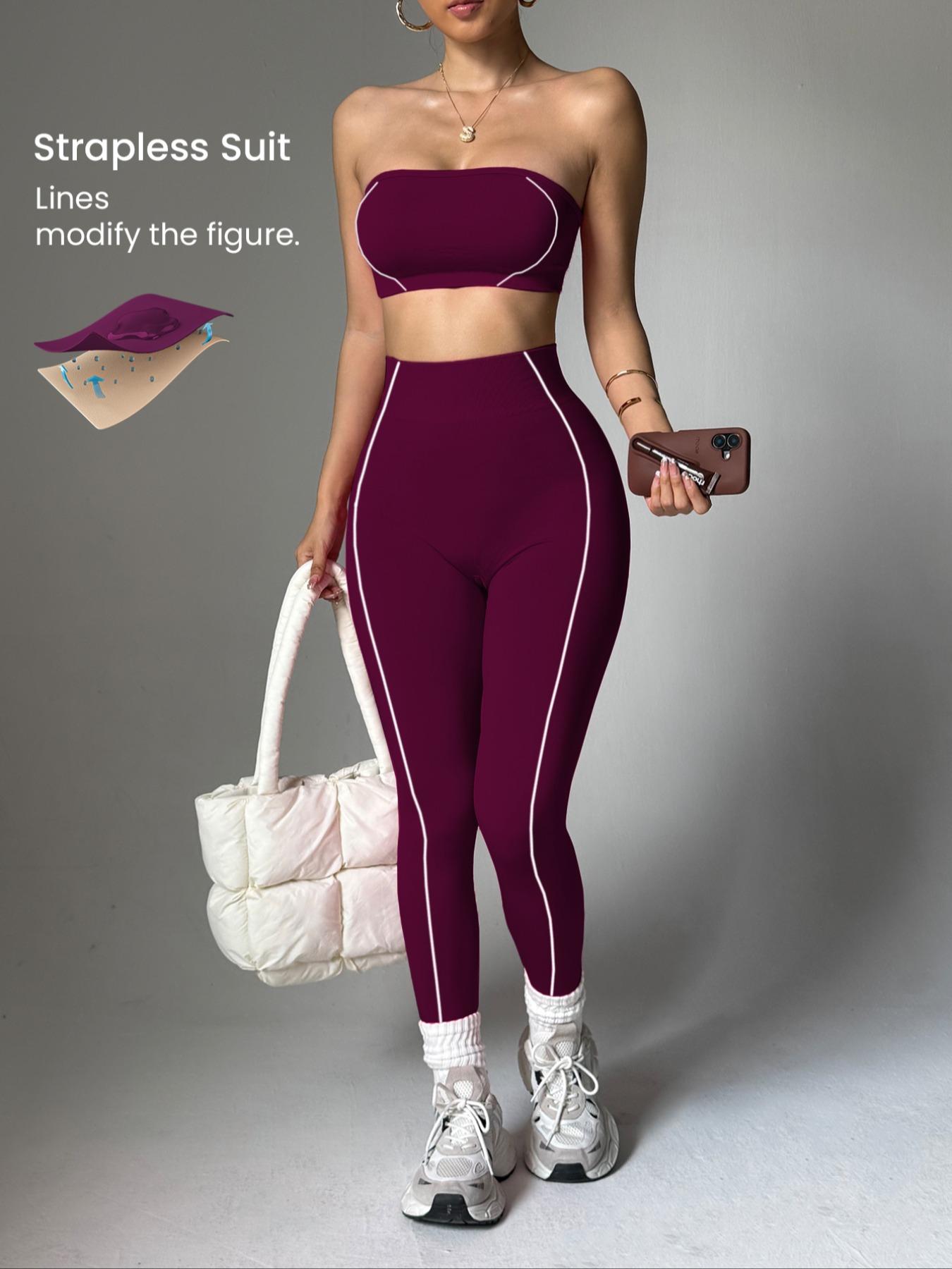 Women's Seamless Yoga Sportswear Set, Crop Top + Leggings, Anti-Slip Silicone Design, Breathable Comfort, Ideal for Gym, Running, Cycling,Crop Top + Tight Pants, Yoga Leggings, Breathable Activewear, Sports Fitness Wear