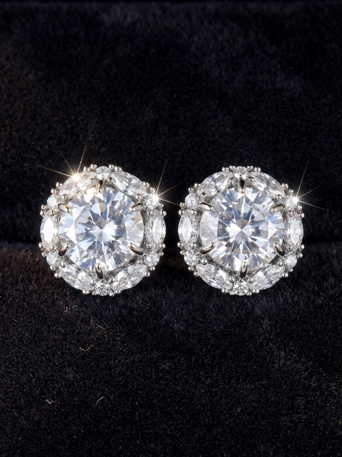 Elegant Zirconia Round Stud Earrings, Luxurious Crystal Ear Jewelry, Fashionable High-End Accessory for Women, Perfect Gift Idea