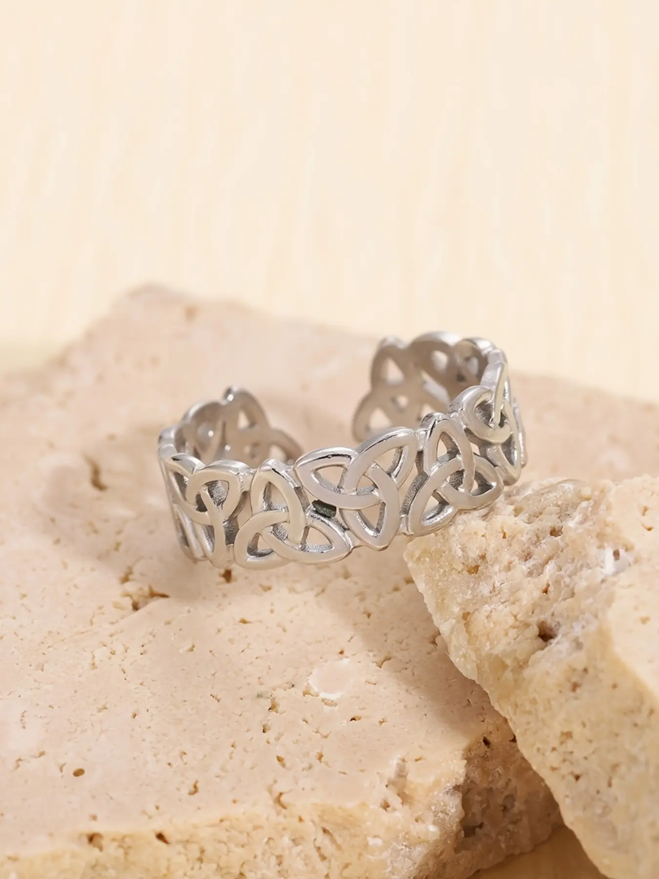 Stainless Steel Open Ring, Vintage Hollow Braided Band, Perfect for Trendy, Ideal Gift, Fashionable Personal Jewelry