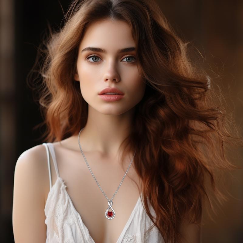Heart Shaped Necklace Infinity Heart Birthstone Necklace Pendant Gift for Women Girls Anniversary Birthday Mother's Day Gifts Valentine's Day Gift Jewelry for Mom Wife Girlfriend Sister