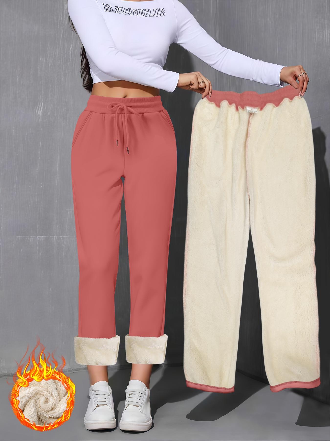 Women's Casual Straight Leg Fleece Lined Pants, Thickened Long Trousers for Fall & Winter, Daily Wear Fashion Sweatpants Bottom