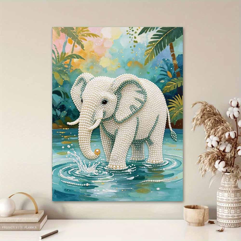 DIY Pearl Painting Kit, Frameless Elephant Design, Self-Stick Canvas with Tools, Home Wall Art, 3D Mosaic, Cross Stitch Set, Gift for Friends