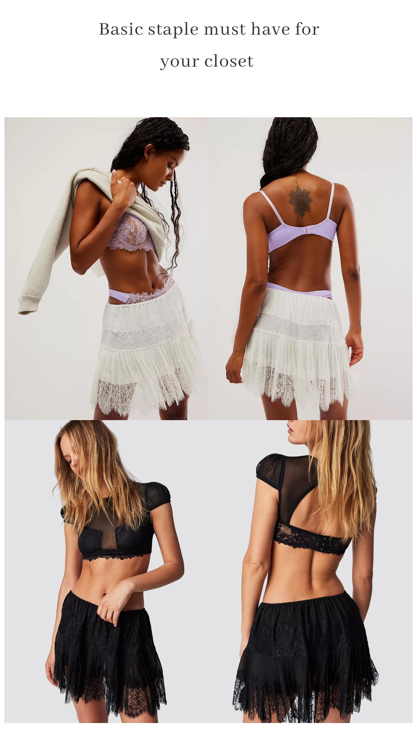 Chicovar Women's Lace Skirt Summer Floral Pleated Slip Skirt - Stretchy Waist,Easter dress, Ruffle Hem, Non-See-Through Soft Fabric - Boho Chic for Concert, Fashion Casual Wear,Cow Girl, Westernfashion,NO Shorts