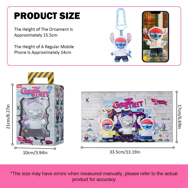 Disney Stitch Gen Z Blind Street Style Box Stylish Trendy Cyberpunk Urban Keychain Soft Niche Lover Vinyl Plush Bag Charm Decor Backpack Clip Cute Surprise Toy for Kids Teens and Collectors Valentine Gift for Girlfriends