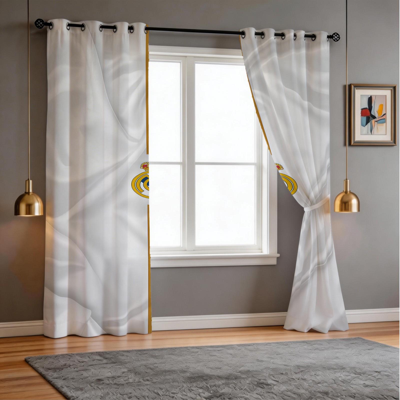 Real Madrid Themed Curtain Set, 2-Piece Set, Suitable For Living Room, Balcony, And Bedroom Windows, Perfect Home Seasonal And Festive Room Decoration
