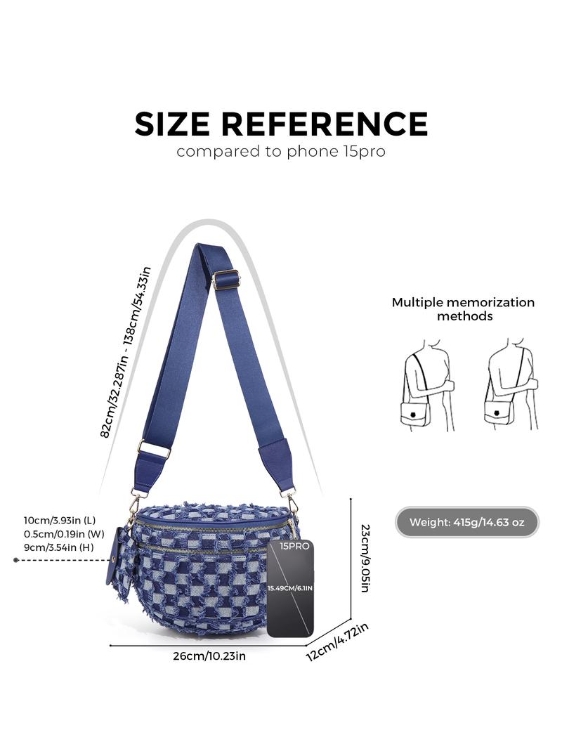 Large Denim Crossbody Bag for Women, Large Capacity Jean Shoulder Bag, Denim Shoulder Satchel, Stylish Purses and Handbags with Adjustable Strap and Coin Purse, Ladies' Saddle Bag, Girls Sling Bag for Commuting, Shopping, Dating