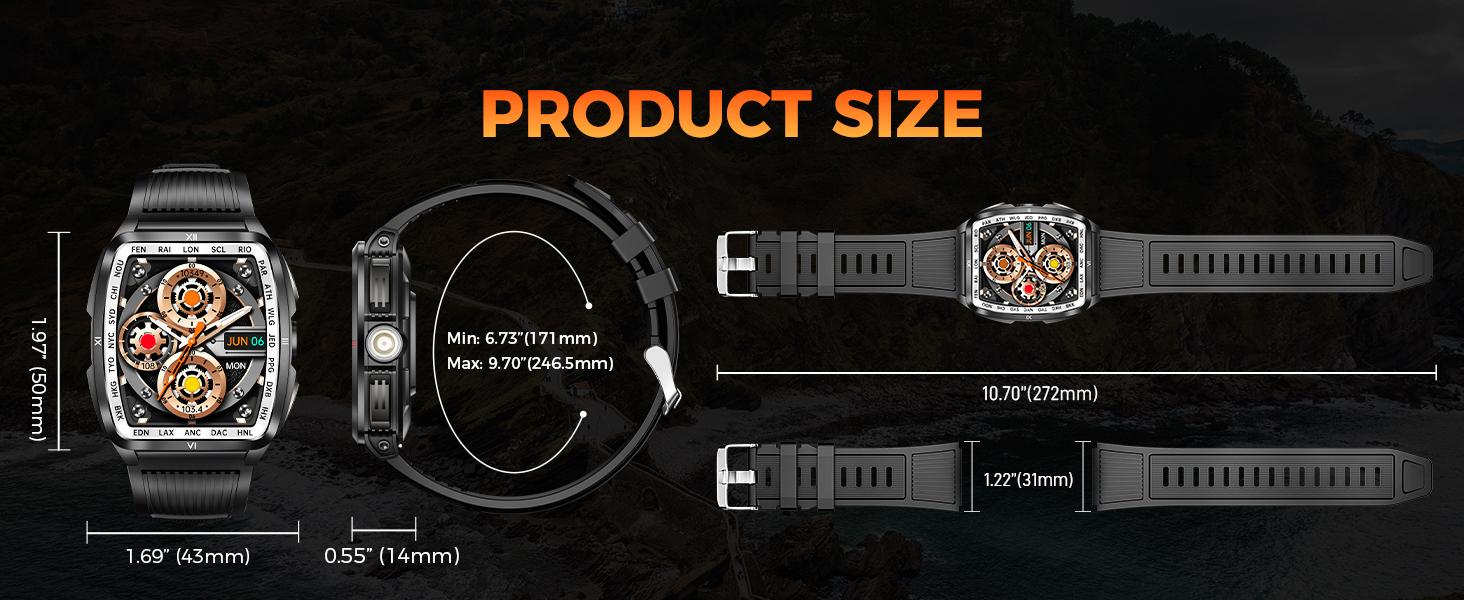 Smartwatch with LED/ UV Flashlight 5ATM Waterproof Smart Watches with Wireless Calling 100+ Sports Modes Diving Watch Multifunctional Digital Watch Gifts for Men