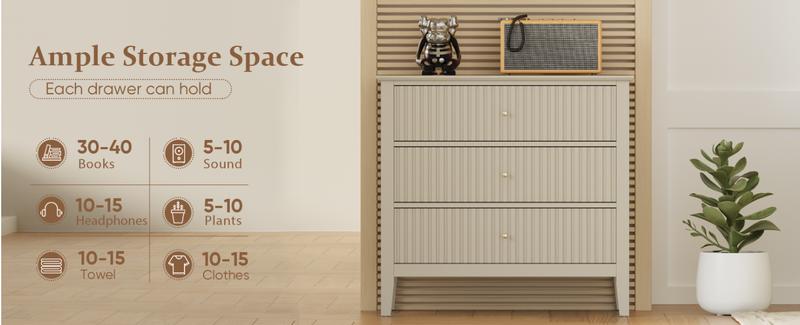 RoyalCraft Mordern 6 Drawer Dresser, Fluted Nightstand with 3 Drawers, Wood Storage Organizer, Wide Chest of Drawers for Closet, Large Storage Cabinet and TV Stand for Living Room,Bed Room,Hallway, Entryway.