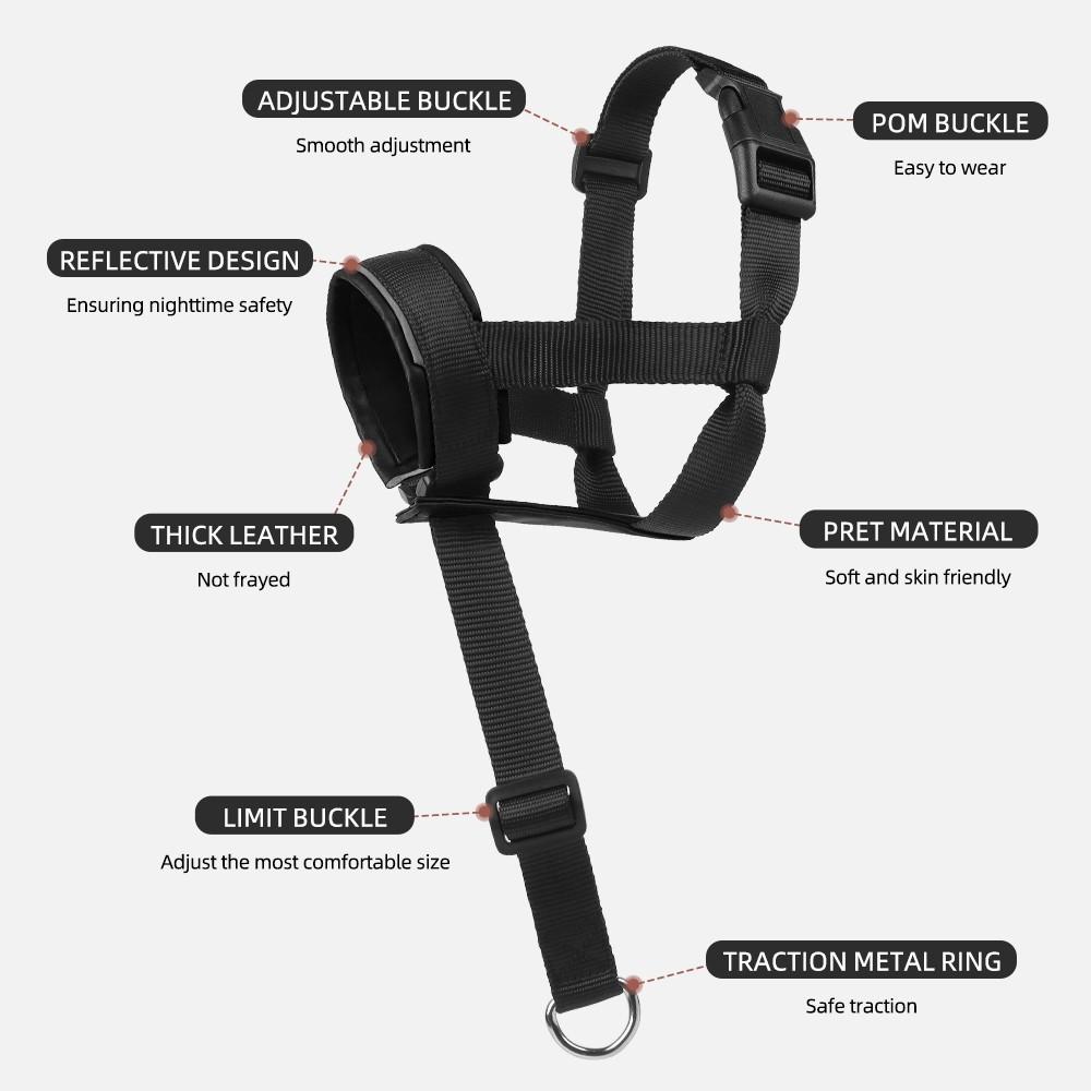 Adjustable Leather Dog Muzzle, Anti-Bite and Bark Control, Harness-Attached, Medium to Large Dogs, Durable Pet Accessory