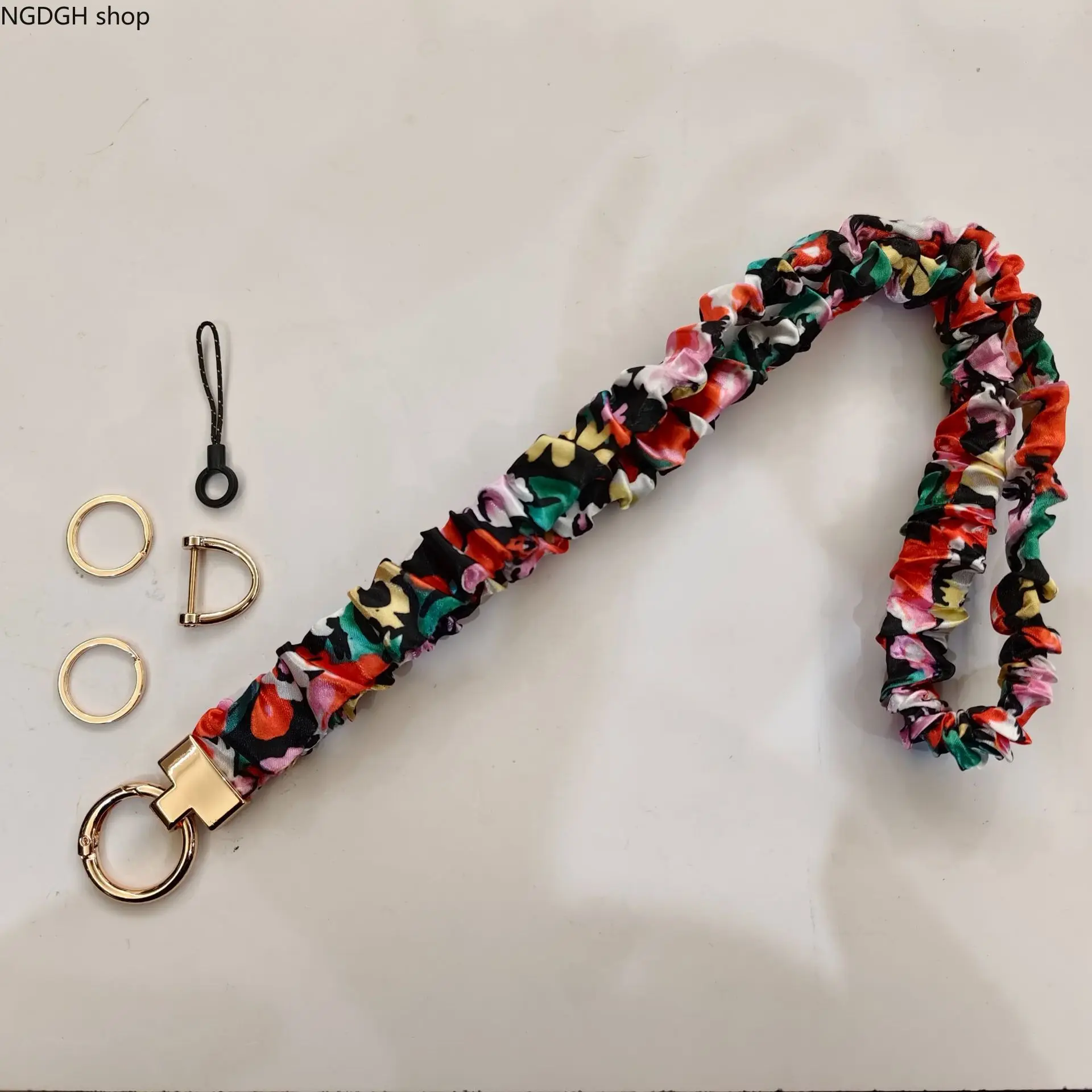SatinRuchedPhoneWristStrap,ElasticGatheredFabricHandLanyardWithGoldHardwareKit,DetachableKeyRingDClaspPhoneCord,SoftStretchyFabric,AntiLostDesign,ForSmartphoneKeysCameraDailyOutdoorCarryingAccessory