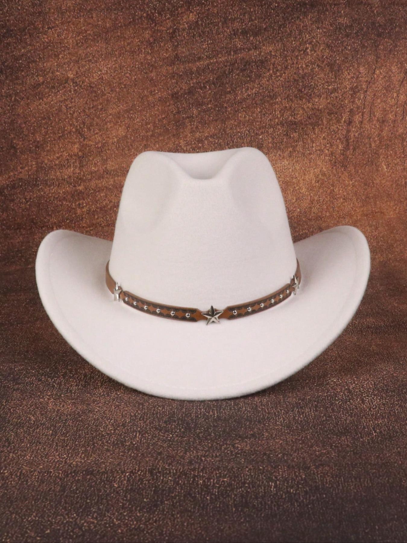 Western Cowboy Hat with Retro Star Belt, Perfect Gift for Women, Sun Protection, Polyester, Ideal for Outdoor, Casual, Stage, Birthday, Party