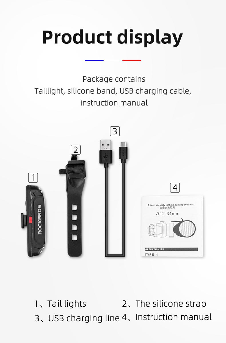 ROCKBROS Bike Tail Light USB Rechargeable LED Bike Rear Light 6 Modes IPX4 Bike Taillight for Night Riding