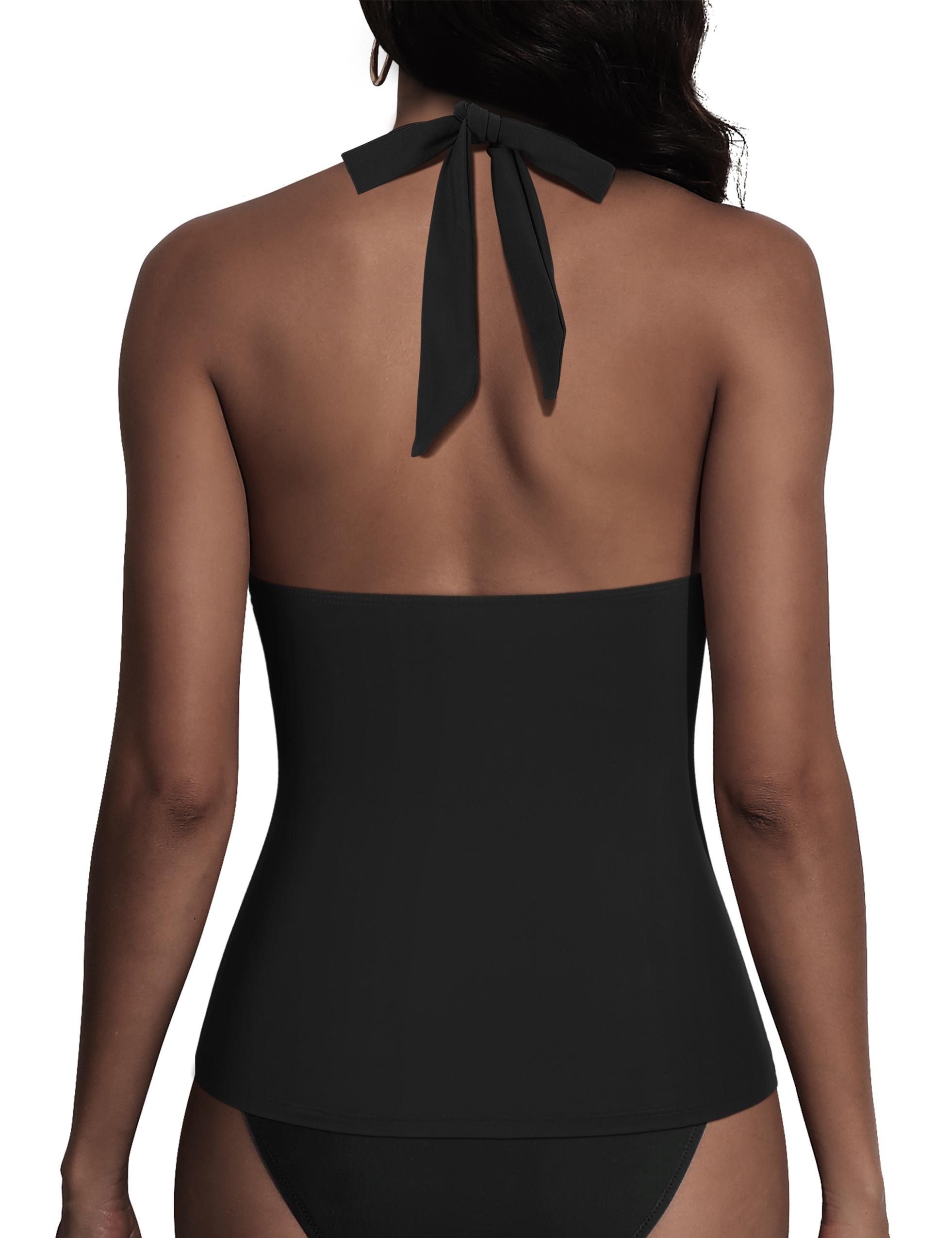 [dealforyoudays]Hilor Women's Underwire Tankini Tops Ruched Tummy Control Bathing Suit Tops Plunging Halter V Neck Swimsuit Twist Swim Top Only