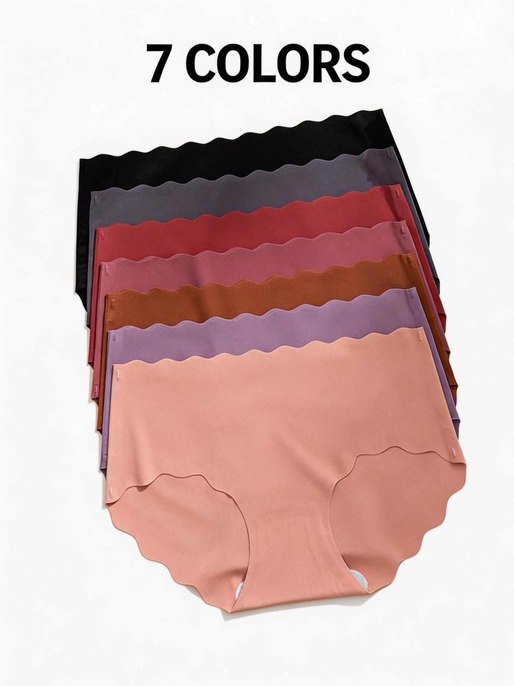 7-Pack Women's Solid Color Seamless Silk Feel Panties, Ruffle Hem Invisible Soft Intimates, Comfortable Sexy Underwear