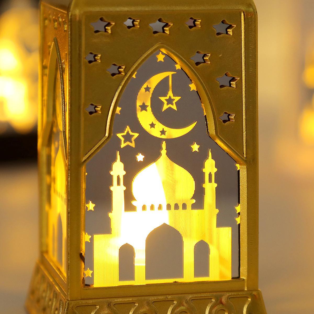 Ramadan Moon Star LED Candlestick Lights - Plastic & Glass Vintage Table Lamp for Eid Home Atmosphere Decoration